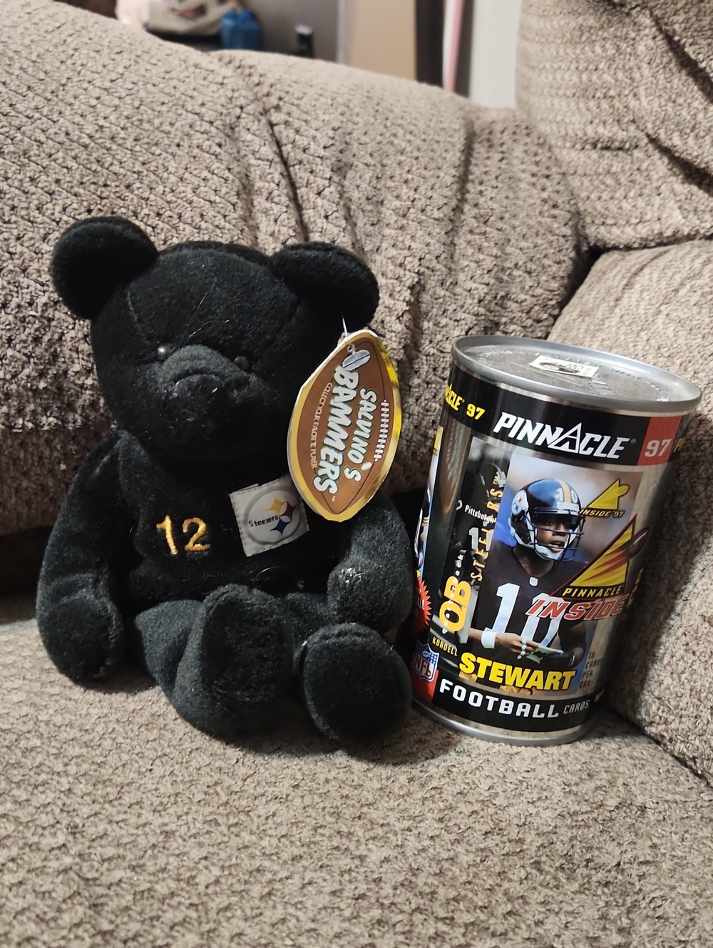 Pittsburgh Steelers Terry Bradshaw Bear & Kordell Stewart Football Can Of Cards